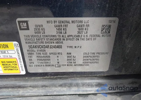 2015 Buick Enclave Premium из США, поврежденный, VIN 5GAKVCKD4FJ240460